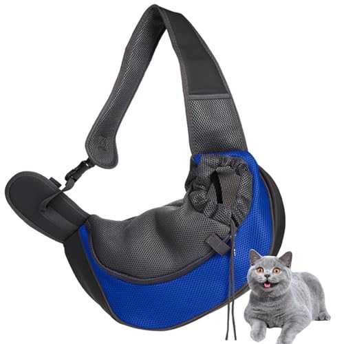 PJDDP Haustier Umhängetasche, Hundetragetasche Tragetuch, Welpentasche Mit Atmungsaktivem Netzbeutel, Tragbar Pet Sling Tragetasche, Für Outdoor Katzen Und Hundegeeignet,Dark Blue,L von PJDDP