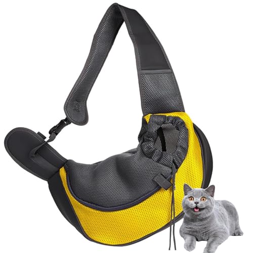 Haustier Umhängetasche, Hundetragetasche Tragetuch, Welpentasche Mit Atmungsaktivem Netzbeutel, Tragbar Pet Sling Tragetasche, Für Outdoor Katzen Und Hundegeeignet,Gelb,L von PJDDP