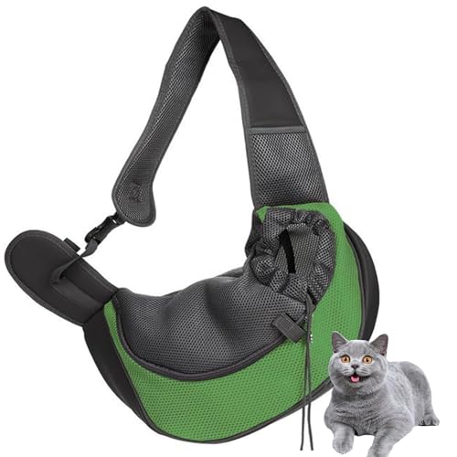 PJDDP Haustier Umhängetasche, Hundetragetasche Tragetuch, Welpentasche Mit Atmungsaktivem Netzbeutel, Tragbar Pet Sling Tragetasche, Für Outdoor Katzen Und Hundegeeignet,Grün,L von PJDDP