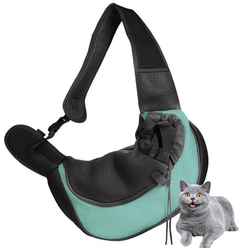 PJDDP Haustier Umhängetasche, Hundetragetasche Tragetuch, Welpentasche Mit Atmungsaktivem Netzbeutel, Tragbar Pet Sling Tragetasche, Für Outdoor Katzen Und Hundegeeignet,Lake Blue,L von PJDDP