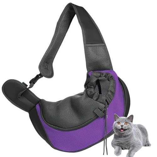 Haustier Umhängetasche, Hundetragetasche Tragetuch, Welpentasche Mit Atmungsaktivem Netzbeutel, Tragbar Pet Sling Tragetasche, Für Outdoor Katzen Und Hundegeeignet,Lila,L von PJDDP