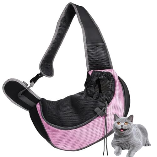 PJDDP Haustier Umhängetasche, Hundetragetasche Tragetuch, Welpentasche Mit Atmungsaktivem Netzbeutel, Tragbar Pet Sling Tragetasche, Für Outdoor Katzen Und Hundegeeignet,Rosa,S von PJDDP