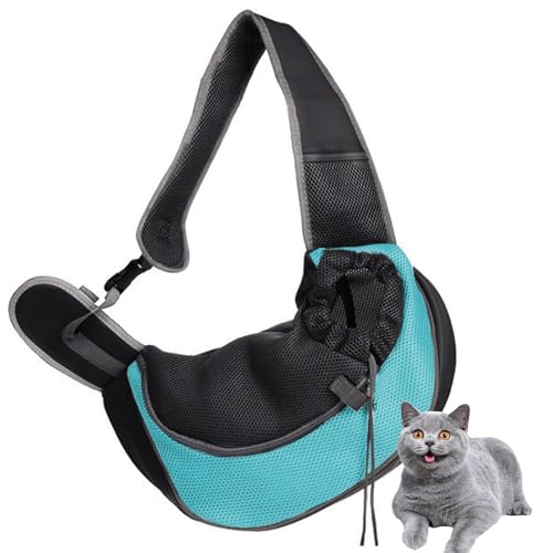 PJDDP Haustier Umhängetasche, Hundetragetasche Tragetuch, Welpentasche Mit Atmungsaktivem Netzbeutel, Tragbar Pet Sling Tragetasche, Für Outdoor Katzen Und Hundegeeignet,Sky Blue,L von PJDDP