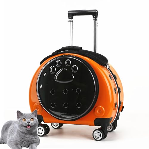 PJDDP Haustiergepäck, Rolltasche Für Haustiere Mit Transparenten Belüftungslöchern, Tragbarer Hunderucksack, Reise-Tragetasche Für Katzen/Hunde,Orange von PJDDP