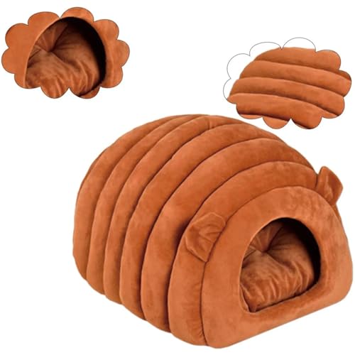 Haustiernest, Katzenhausbett gemütliche halbvergängliche Katzennest Winter warmes Nest weiche Faltbare Schlafmatten Pad Cosy Kätzchen Cave,Braun von PJDDP