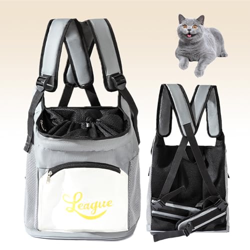 PJDDP Hunde Rucksack Träger, Haustier Rucksack Vorne Mit Sicherheitsgurt Für Katzen Und Hunde Welpen, Bequem Atmungsaktiv Katzenrucksack Perfekt Für Wandern Spazierengehen,Grau von PJDDP