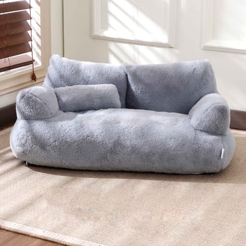 Hundebett Plüsch, Hundecouch, Hundesofa Bezug Abnehmbar Waschbar, Flauschiges Plüsch Katzenbett Mit Rutschfestem Boden Für Kleine Hunde,Grau,XXL von PJDDP