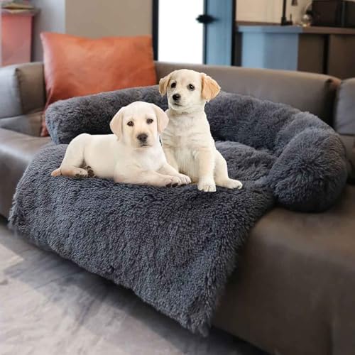 Hundebett Plüsch, Hundedecke Sofa, Hundekissen, Haustier-Couch-Möbelschutz Mit Rutschfester Unterseite, Bezug Abnehmbar Waschbar Und Erhöhte Ränder,Dark Gray,S von PJDDP