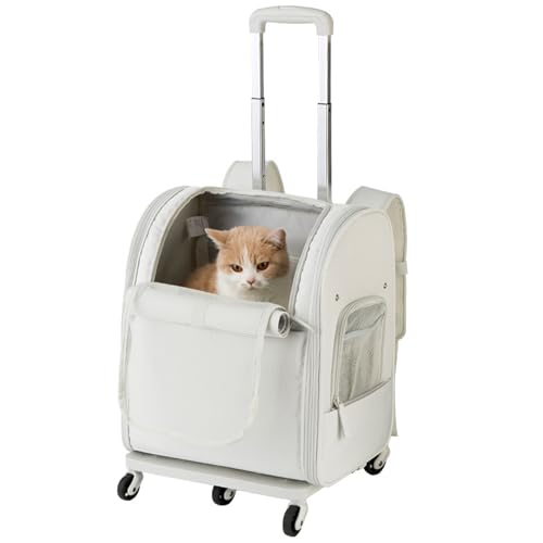 Hunderucksack,2IN1 Rucksack Trolley Hund Katze Bis 10Kg, Transporttasche Mit Rollen Hunderucksack Für Katzen Und Kleine Hunde,Grau von PJDDP