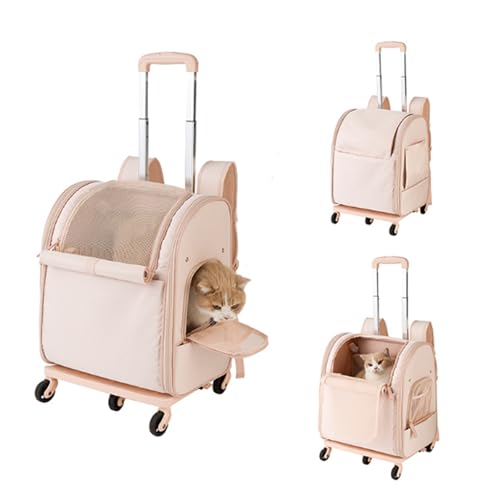 Hunderucksack,2IN1 Rucksack Trolley Hund Katze Bis 10Kg, Transporttasche Mit Rollen Hunderucksack Für Katzen Und Kleine Hunde,Rosa von PJDDP