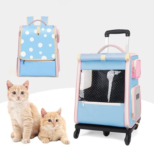 Hunderucksack Mit Trolley 2 in 1 Katzenrucksack Hunderucksack Mit Rollen Hundetrolley Transporttasche Trolley Für Katzen Und Kleine Hunde,Blau von PJDDP