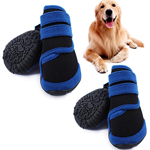 Hundeschuhe Hund Stiefel Wasserdichter Hunde Schnee Booties Hunde Pfotenschutz Mit Anti-Rutsch-Sohle Für Allwetter Bequeme Leicht Zu Tragen Für Small Medium Large Dog,Blau,3XL von PJDDP