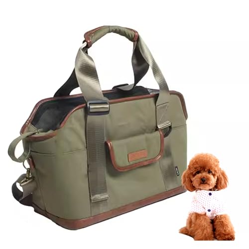 PJDDP Hundetasche, Atmungsaktive Hundetragetasche Mit Verstellbarem Sicherheitsgurt Und Taschen, Tragetasche Für Kleine Mittlere Hund Katze Für Einkaufen Reisen,Army Green von PJDDP