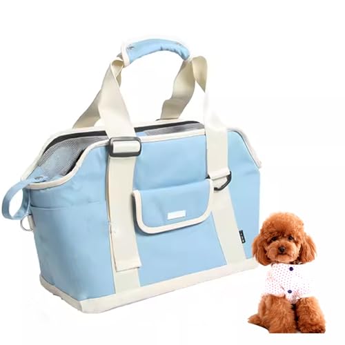 PJDDP Hundetasche, Atmungsaktive Hundetragetasche Mit Verstellbarem Sicherheitsgurt Und Taschen, Tragetasche Für Kleine Mittlere Hund Katze Für Einkaufen Reisen,Blau von PJDDP