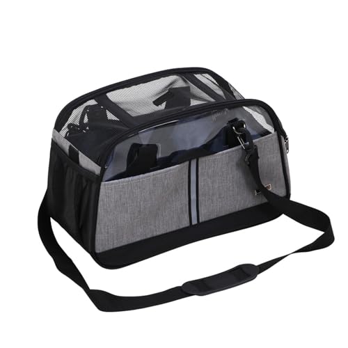 PJDDP Hundetasche Transportbox, Atmungsaktive Und Faltbare Hundebox, Katzen Transportboxen Mit Verstellbarem Schultergurt Für Kleine Hunde, Welpen, Katzen,Grau von PJDDP