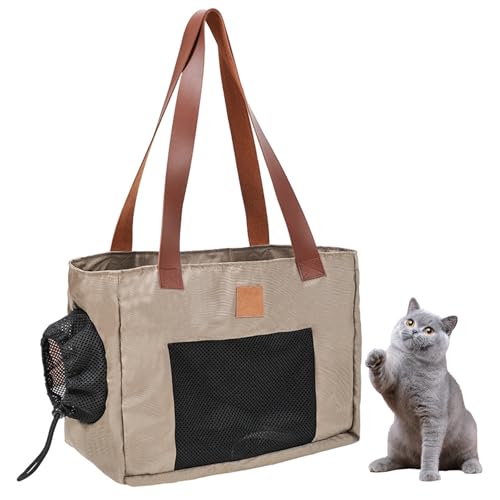 PJDDP Hundetragetasche Für Kleine Hunde, Tragbare Haustier-Tragetasche, Katzentragetasche, Schultertasche, Ideal Für Business, Reisen Und Ausflüge,Khaki von PJDDP