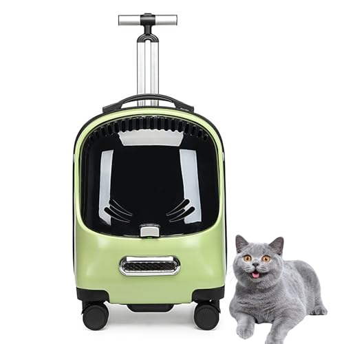 PJDDP Hundetrolley Transporttasche, Katzen Transportboxen,Transparenter Haustier-Tragerucksack, Hunderucksack Mit Trolley 2 in 1, Katze Tasche Außen Trolley Box,Grün von PJDDP