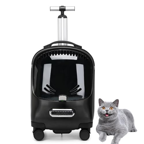 Hundetrolley Transporttasche, Katzen Transportboxen,Transparenter Haustier-Tragerucksack, Hunderucksack Mit Trolley 2 in 1, Katze Tasche Außen Trolley Box,Schwarz von PJDDP