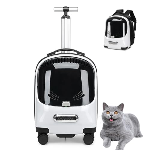 Hundetrolley Transporttasche, Katzen Transportboxen,Transparenter Haustier-Tragerucksack, Hunderucksack Mit Trolley 2 in 1, Katze Tasche Außen Trolley Box,Weiß von PJDDP