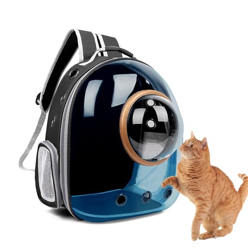 PJDDP Katzen Hunde Rucksack Transparent Atmungsaktive Katzentransportbox, Für 6.5Kg Haustiere Katzen Transporttasche Katzen Rucksack Für Wandern Und Camping,Blue pc,Black Circle von PJDDP