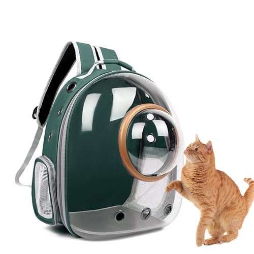 PJDDP Katzen Hunde Rucksack Transparent Atmungsaktive Katzentransportbox, Für 6.5Kg Haustiere Katzen Transporttasche Katzen Rucksack Für Wandern Und Camping,Grün,Gold Circle von PJDDP