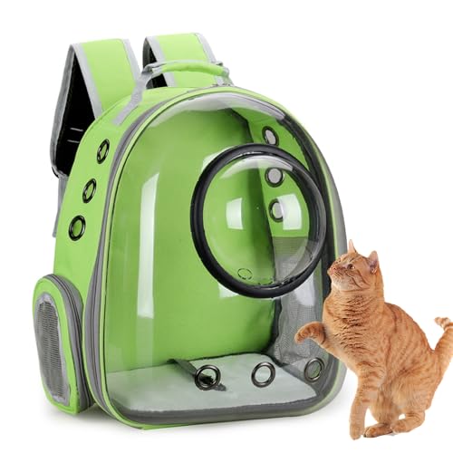 Katzen Hunde Rucksack Transparent Atmungsaktive Katzentransportbox, Für 6.5Kg Haustiere Katzen Transporttasche Katzen Rucksack Für Wandern Und Camping,Light Green,Gold Circle von PJDDP