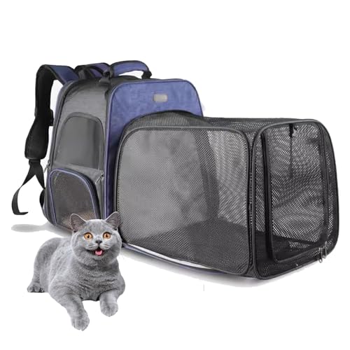 PJDDP Katzen-Rucksack, Haustier-Tragetasche Für Kleine Und Mittelgroße Katzen Und Hunde, Erweiterbare, Faltbare Katzen-Reisetragetasche Für Den Einsatz Auf Reisen,Blau von PJDDP