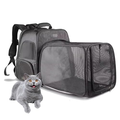 Katzen-Rucksack, Haustier-Tragetasche Für Kleine Und Mittelgroße Katzen Und Hunde, Erweiterbare, Faltbare Katzen-Reisetragetasche Für Den Einsatz Auf Reisen,Grau von PJDDP