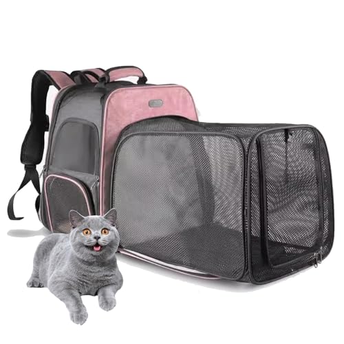 Katzen-Rucksack, Haustier-Tragetasche Für Kleine Und Mittelgroße Katzen Und Hunde, Erweiterbare, Faltbare Katzen-Reisetragetasche Für Den Einsatz Auf Reisen,Rosa von PJDDP