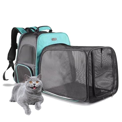 PJDDP Katzen-Rucksack, Haustier-Tragetasche Für Kleine Und Mittelgroße Katzen Und Hunde, Erweiterbare, Faltbare Katzen-Reisetragetasche Für Den Einsatz Auf Reisen,Sky Blue von PJDDP