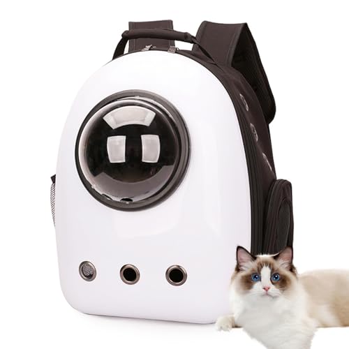 PJDDP Katzen Rucksack Träger, Hund, Haustier Rucksack Blasen Rucksack, wasserdichte, Klare Haustier Kapseltasche Im Freien, Raumkapsel Haustier-Rucksack Belüften,Black + White von PJDDP