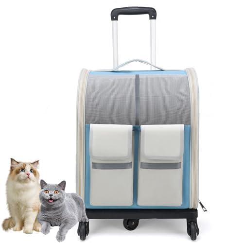 PJDDP Katzen Transportbox, Transporttasche Mit Rollen, Hundetrolley Tragetasche, Hunderucksack Haustier-Reiseträger Für Kleine & Mittelgroße Haustiere von PJDDP