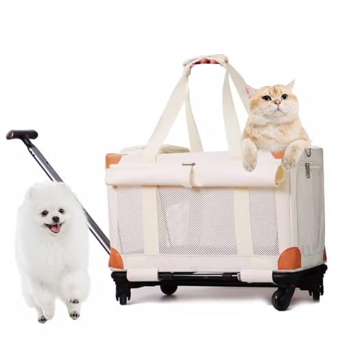 PJDDP Katzen Transportboxen Bis Zu 17.5 Kg,Atmungsaktiv Haustier Transportbox Mit Teleskopgriff Und Räder,Tragetasche Für Katzen Und Kleine Hunde Mit Schultergurt von PJDDP