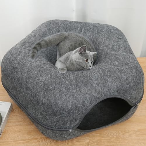 Katzen -Tunnelbett für Innenkatzen, Haustunut -Donut -Bett Filzkatze Donut Kratzfest und waschbarer und Abnehmbarer runder Filzkatzendonut -Tunnel,Dark Grey,L von PJDDP