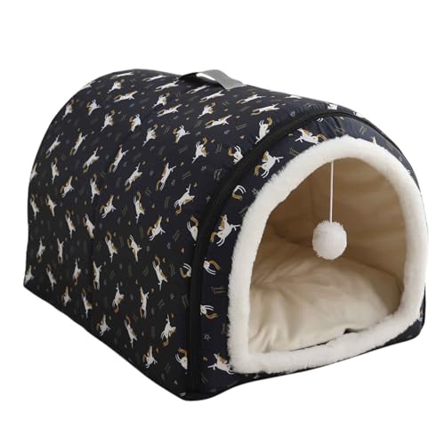 Katzenbett, Indoor Katzen Bettchen, Katzenhöhle Mit Plüsch Katzenkissen, Warmes Höhlennest Mit Abnehmbarem Kissen Für Kleine Hunde Und Katzen,Navy Blue,L von PJDDP