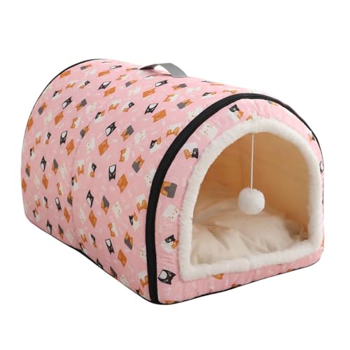 Katzenbett, Indoor Katzen Bettchen, Katzenhöhle Mit Plüsch Katzenkissen, Warmes Höhlennest Mit Abnehmbarem Kissen Für Kleine Hunde Und Katzen,Rosa,M von PJDDP