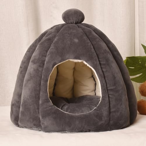 Katzenbett Für Innenkatzen, Haustier Zelthöhlenbett Katzenhaus in Innenbett Mit Abnehmbarem Schaumkissen Süßes Kürbisstil Katze Höhlenbett Weiche Halbklassige,Dark Gray,L von PJDDP