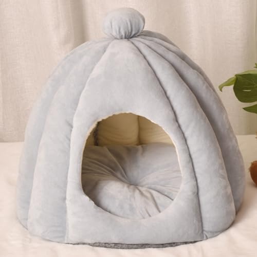 Katzenbett Für Innenkatzen, Haustier Zelthöhlenbett Katzenhaus in Innenbett Mit Abnehmbarem Schaumkissen Süßes Kürbisstil Katze Höhlenbett Weiche Halbklassige,Light Gray,L von PJDDP