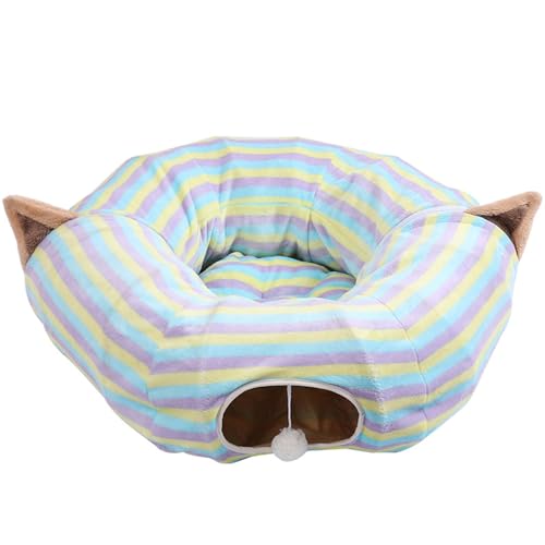 PJDDP Katzenbett-Tunnel, Indoor-Katzentunnel für Katzen, Katzentunnelbett mit Matte, runder Unterlage, Plüschballspielzeug, multifunktionales Katzenrohr, große Katzenhöhle,Light Blue von PJDDP