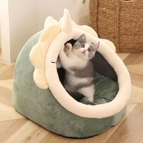 Katzenbetthöhle für Innenkatzen, Katzenhidne Höhlenbett Beruhigungsnest Katzenbett Katzenbett Höhle geschlossene Katze Nest gemütlich mit hängenden Spielzeug,Grün von PJDDP