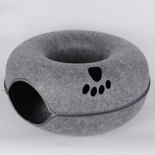 PJDDP Katzenhöhlenbetten für Innenkatzen, Katzen -Tunnelbett Filzkatze Donut abnehmbar runde Filzhaus für Katzenhideaway Kätzchen Höhlenhaus Katzentunnel Spielzeug,Dark Grey,L von PJDDP