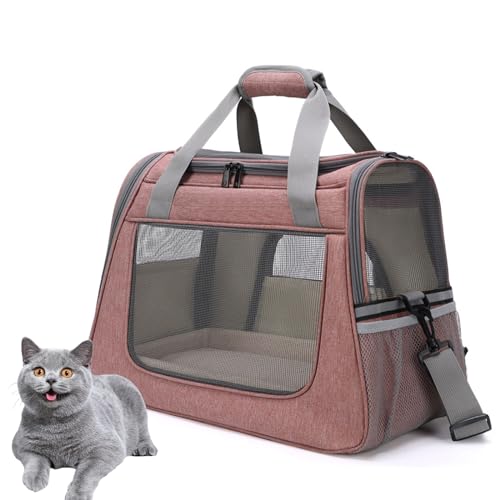 PJDDP Katzenrucksack, Haustier Hunde Katzen Rucksack,Tragbar Transportrucksack Transporttasche, Katzen Umhängetasche,Für Haustiere Reisen Atmungsaktive Rucksack Für Große Katzen Kleine Hunde,Rosa von PJDDP