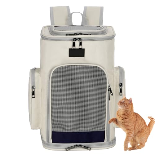 Katzentasche, Katzen Rucksack, Hunderucksack, Faltbare Oxford Katzentransporttasche, Katzenrucksack Große Katzen, Hunde Tragetasche Für Außenbereich,Off White von PJDDP