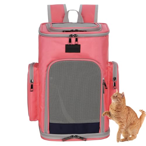 Katzentasche, Katzen Rucksack, Hunderucksack, Faltbare Oxford Katzentransporttasche, Katzenrucksack Große Katzen, Hunde Tragetasche Für Außenbereich,Rosa von PJDDP