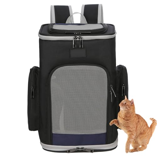 PJDDP Katzentasche, Katzen Rucksack, Hunderucksack, Faltbare Oxford Katzentransporttasche, Katzenrucksack Große Katzen, Hunde Tragetasche Für Außenbereich,Schwarz von PJDDP