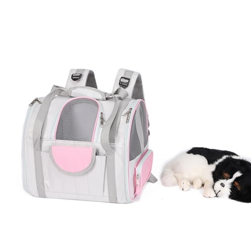 Katzentasche, Katzen Rucksack, Katzenrucksack Mit Fenster, Faltbare Oxford Katzentransporttasche, Katzenrucksack Große Katzen, Hunde Tragetasche Für Außenbereich,Rosa von PJDDP