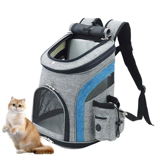 Katzentrage-Rucksack, Faltbarer Haustiertrage-Rucksack Für Katzen Und Kleine Hunde, Belüftetes Design, Beidseitiger Einstieg, Haustiertasche Für Reisen, Camping, Wandern,Blau von PJDDP