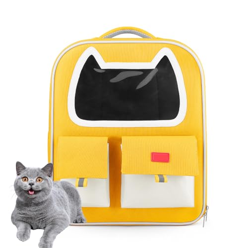 Katzentransportbox, Haustier Rucksack Mit Netzfenster Hundetransportbox Atmungsaktive Und Leichte Hundetasche Für Kleine Hunde 10Kg Katzen Hunde Tragetasche,Gelb von PJDDP