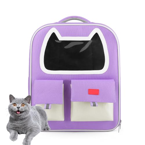 Katzentransportbox, Haustier Rucksack Mit Netzfenster Hundetransportbox Atmungsaktive Und Leichte Hundetasche Für Kleine Hunde 10Kg Katzen Hunde Tragetasche,Lila von PJDDP