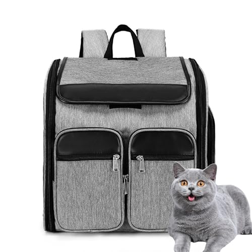 PJDDP Katzentransportbox, Haustier Rucksack Mit Netzfenster Hundetransportbox Atmungsaktive Und Leichte Hundetasche Für Kleine Hunde Katzen Hunde Tragetasche Tragbare Und Faltbare Rucksack,Grau von PJDDP